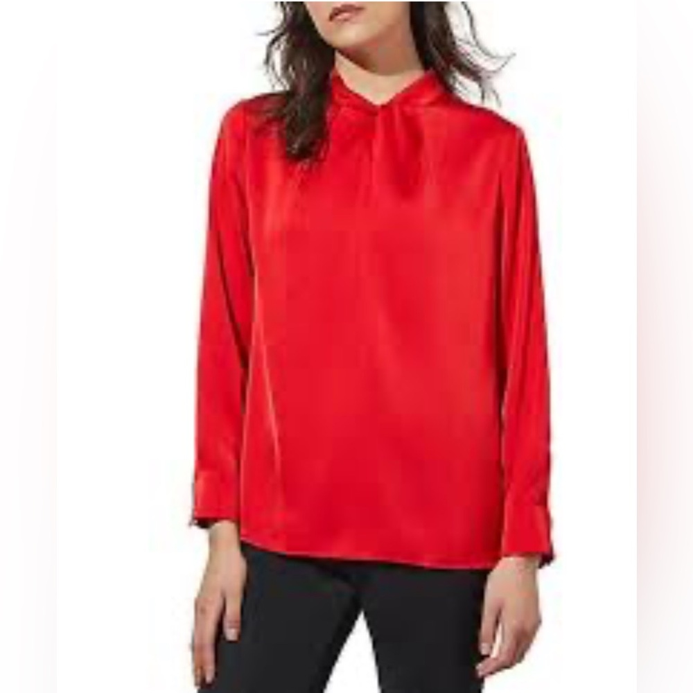 NWT Ming Wang Size L Long Sleeves Mandarin Twist Collar Front Pleat Blo…
